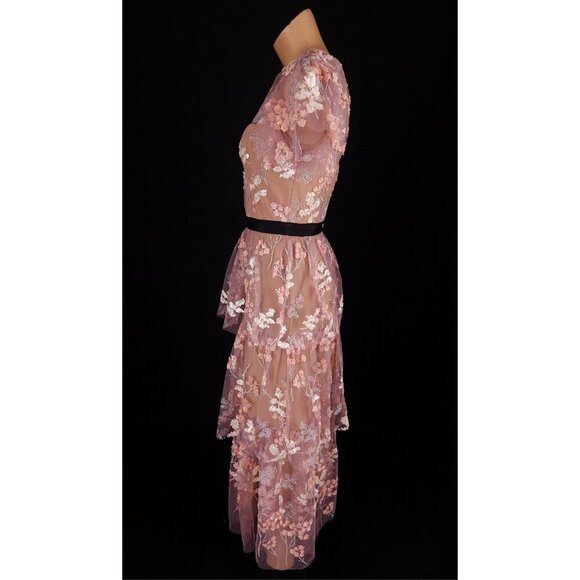 Self-Portrait Lace And Sequin Floral Midi Dress Size US 4 Pink $550 - Picture 8 of 16